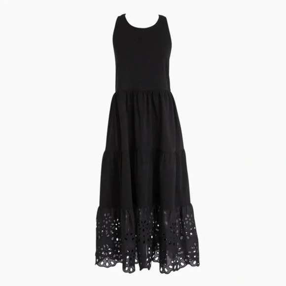 NWOT JCREW Tiered Knit Midi Maxi Black Eyelet Dress M - Picture 7 of 16